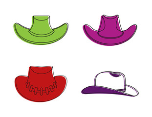Canvas Print - Cowboy hat icon set, color outline style