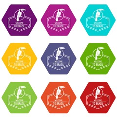 brazil bird icons set 9 vector