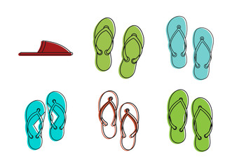Wall Mural - Slippers icon set, color outline style