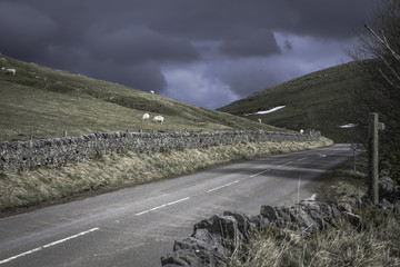 Countryside road in Peak District National Park,Derbyshire,Uk