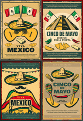 Canvas Print - Cinco de Mayo retro poster of mexican holiday