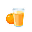 Breakfast, delicious start to the day. Glass of fresh juice and orange fruit. Vector illustration cartoon flat icon isolated on white.