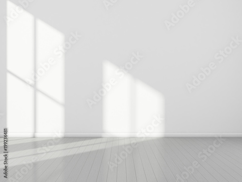 3d Stimulate Of White Room Interior And Wood Plank Floor