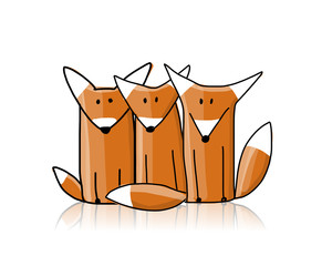 Poster - Cute foxes, sketch for your design
