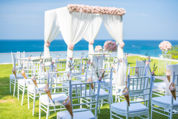 Romantic wedding ceremony on the lawn Sea view.