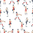 © TrishaMcmillan - Seamless pattern. Vector hand drawn silhouettes of a  baseball players . Cute cartoon character.
