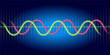 Neon wave graph. Oscilloscope with image of wave diagram.