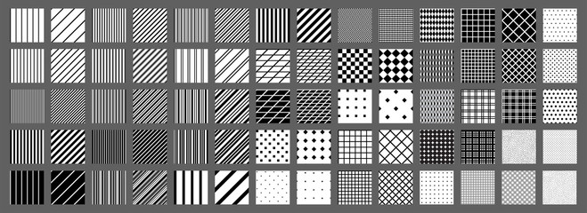 big set of 70 seamless abstract patterns. black and white. vector.