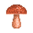 Brown forest mushroom, pixel art symbol isolated on white background. Autumn harvest. Eco organic food market logo. Old school 8 bit slot machine pictogram. Retro 80s; 90s video game graphics.