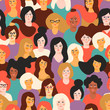 © Nadia Grapes - Girl power. Vector seamless pattern with women faces.