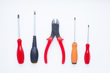 Tools for repairing isolated on the white background. Top view.