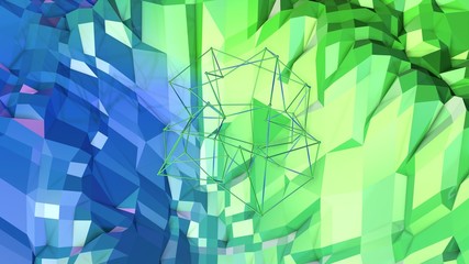 Low poly abstract background with modern gradient colors. Blue green 3d surface 1