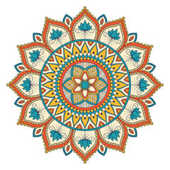 Wall Mural - Ethnic ornamental mandala. Decorative design element. Hand drawn vector illustration