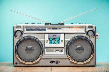 Wall Mural - retro outdated portable stereo boombox radio receiver with cassette recorder from circa late 70s fro