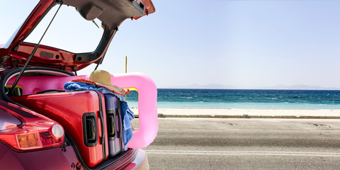 summer car on road and sea landscape 