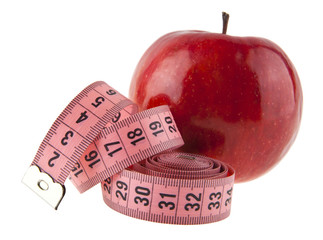 red apple and meter isolated on white background