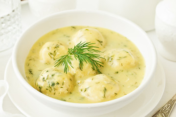 Wall Mural - chicken meatballs in creamy sauce. Dietary food.