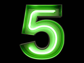 Wall Mural - Neon green light digit alphabet character 5 five font