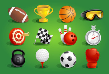  Sport objects symbols and icons set