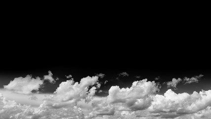 Wall Mural - white cloud isolated on black background, black and white cloudscape image