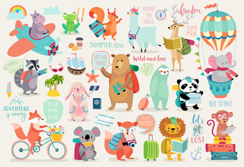 Poster - Travel Animals hand drawn style, Calligraphy and other elements.