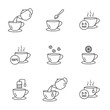 Preparing tea vector icons set outline style