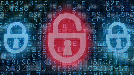 Wall Mural - codes and three padlocks on a pc screen