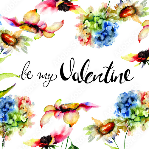 Stylized flowers with title be my Valentine