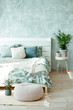 stylish spring bedroom interior. cozy house and modern decor.
