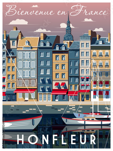 A Sunny day in the port of Honfleur, Normandy, France Tableau sur Toile