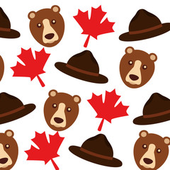 Poster - grizzly bear and maple leafs pattern background vector illustration design