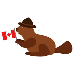 Wall Mural - beaver with hat and flag canadian vector illustration design