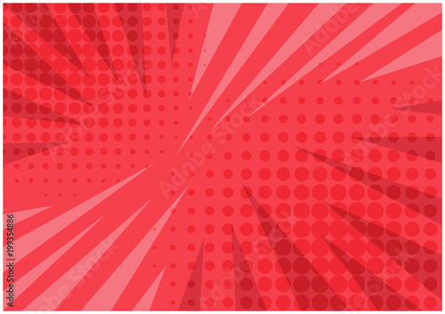 Foto  Abstract bright red striped retro comic background with halftone corners and scratches