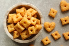 Homemade Square Cheese Crackers In A Bowl