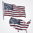 American flag waving illustration. Map of USA. Hand drawn color illustration