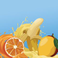 Sticker - Tropical juice mix juice over blue background vector illustration