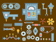 © Vectorvstocker - Machine parts different mechanism vector mechanical manufacturing work detail design gear equipment industry technical machining engine illustration.