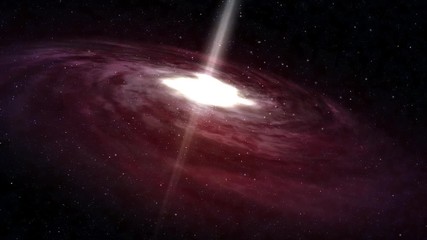 Wall Mural - A slow zoom in approach to a large red spiral galaxy rotating in deep space.  	