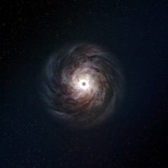 Wall Mural - A top down bird's eye view of a rotating spiral galaxy in deep space with a black hole in the center. 