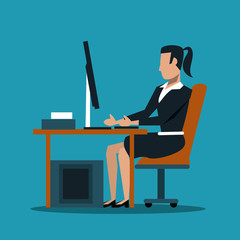 Wall Mural - Business woman at office using computer vector illustration graphic design