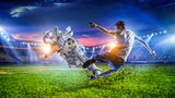 Fototapeta Sport - Astronaut play soccer game