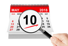 Ascension Day Concept. 10 May 2018 Calendar With Magnifier