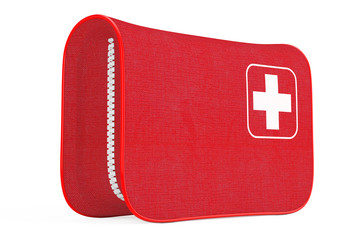 Poster - Red First Aid Kit Soft Bag with White Cross. 3d Rendering