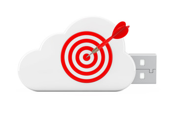 Poster - White Usb Flash Drive in Cloud Shape with Darts Target. 3d Rendering