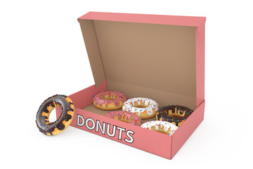 Poster - Assorted Sweet Donuts in a Paper Cardboard Box. 3d Rendering