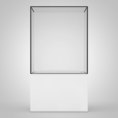 Poster - Empty Promotion Glass Showcase with Pedestal. 3d Rendering