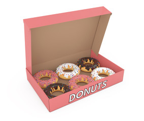 Poster - Assorted Sweet Donuts in a Paper Cardboard Box. 3d Rendering