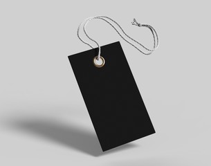 Wall Mural - Blank tag tied with string. Price tag, gift tag, sale tag, address label isolated on grey background. 3d render illustration