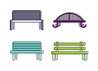 Wall Mural - Bench icon set, color outline style