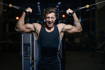 Wall Mural - Handsome model young man workout in gym